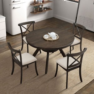 CAVINAS Dining Table Set for 4 Mid Century Modern Wood Round Dining Table Set with 4 Chairs for Kitchen - 1 of 4