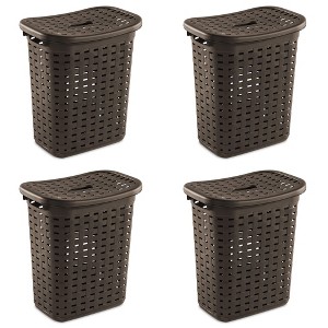 Sterilite Plastic Wicker Weave Dirty Clothes Laundry Hamper Bin with Lid, Espresso Brown (4 Pack) - 1 of 4