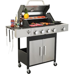 ELJGET 4/6 Burner Propane Gas Grill with Side Burner, 46,790 BTU Outdoor BBQ Grill with Porcelain-Enameled Cast Iron Grates & Steak Plate - 1 of 4