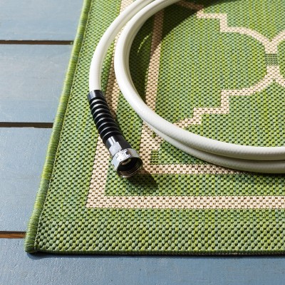 Green and Beige Trellis Synthetic Outdoor Runner Rug