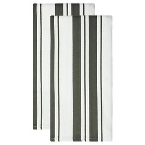 Cotton Basketweave Stripe Dish Towel (Set Of 2) Pewter - Mu Kitchen, Silver