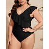 Womens Plus Size Swimsuits Ruffled One Piece Flounce Sleeve Swimwear V Neck Bathing Suit for Plus Size Women - 2 of 4