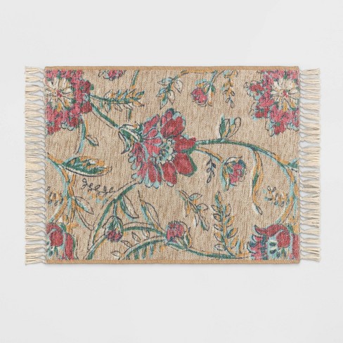 2'x3' Washable Floral Printed Accent Rug Beige/Red - Threshold™