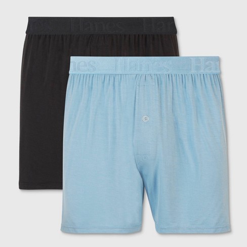 Hanes Originals Premium Men's SuperSoft Knit Boxer Shorts 2pk - Blue/Black M