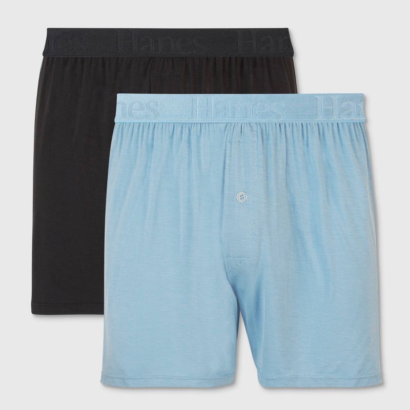 Hanes Originals Premium Men's SuperSoft Knit Boxer Shorts 2pk - Blue/Black, 1 of 9