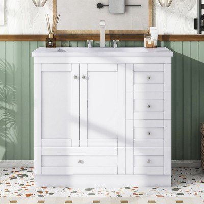NicBex Bathroom Vanity with Sink,Bathroom Sink Vanity with 4 Drawers and 2 Doors,36 inch Bathroom Sink Cabinet for Bathroom,White/Gray/Black