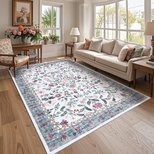 Large Rug for Living Room Non-Slip Ultra-Thin Flower Print Dining Room Rug, Non-Shedding Farmhouse Indoor Mat - 1 of 4