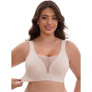 INSPIRE CHIC Women's Mesh Plunge Wirefree Full Coverage Wide Straps Seamless Lightweight Soft Breathable Bras - 1 of 4