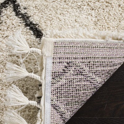 Cream and Charcoal Geometric Shag Area Rug with Fringe