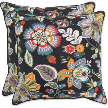 Set of 2 Outdoor/Indoor Throw Pillows Telfair Midnight Black - Pillow Perfect