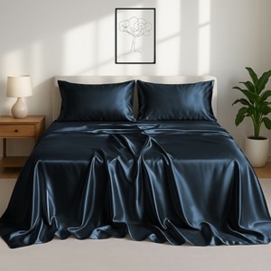 Lux Decor Bed Sheets - Satin Sheet Set Luxurious Soft Silky Feel Deep Pocket Bedding Sheets with Pillowcase - 1 of 4