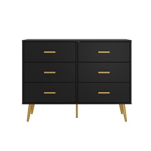 Wooden Chest of Drawers, Modern 6 Drawer Storage Cabinet with Gold Handles and Sturdy Metal Legs, Bedroom Drawer Organizer for Living Room, Hallway - 1 of 4