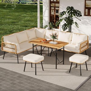Acekool 3-Piece Wicker Patio Bistro Set with Glass Top Side Table and Cushioned Rattan Chairs for Outdoor Balcony, Porch, Backyard – Beige - 1 of 4