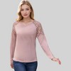Anna-Kaci Women's Lace Raglan Sleeve Top with Sheer Floral Shoulder Detail - 2 of 4
