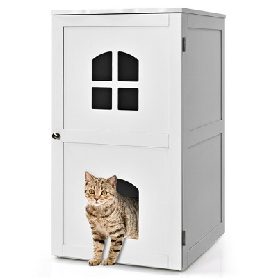 Costway Cat House Pet Litter Box Enclosure Nightstand 2-Tier Hidden Cat Washroom