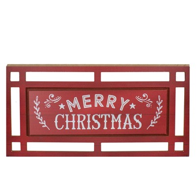 Northlight 24” Red and White Merry Christmas Rectangular Carved Wooden Wall Sign