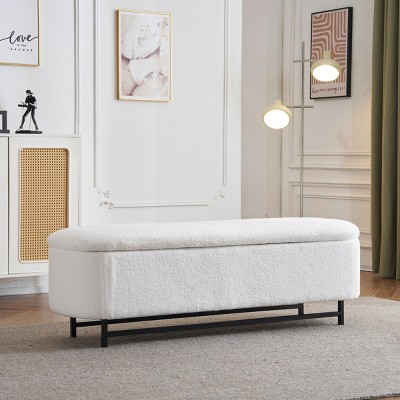 Mordern Upholstered Storage Bench,Storage Chest For End Of Bed With Metal Legs And Wood Frame,Oval Storage Sofa Footrest-Coolbibila