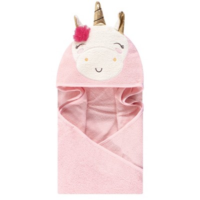 Luvable Friends Baby Girl Cotton Animal Face Hooded Towel, Unicorn Flower, One Size