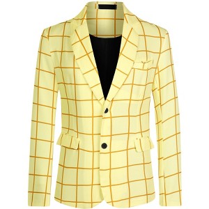 Lars Amadeus Men's Notch Lapel Prom Formal Plaid Pattern Blazers - 1 of 4