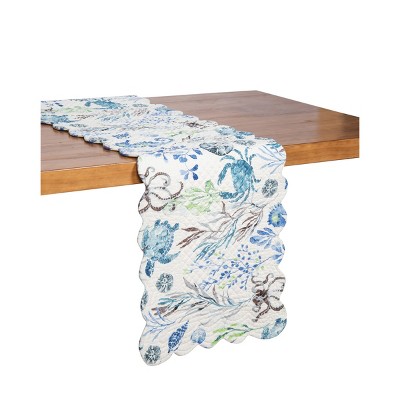 Blue and White Cotton Scalloped Nautical Table Runner