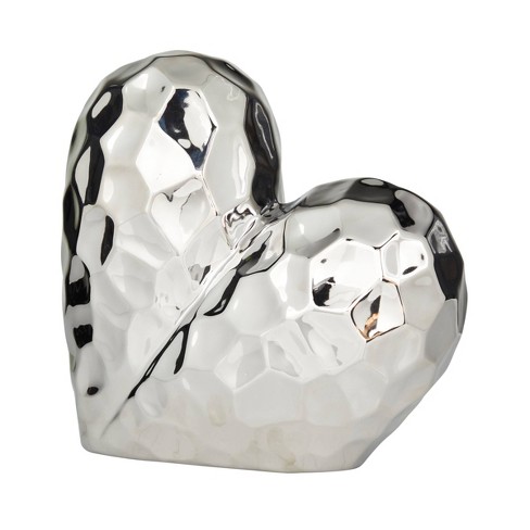 Heart Ceramic Set Of 2 Hand Sculpture In Silver And White