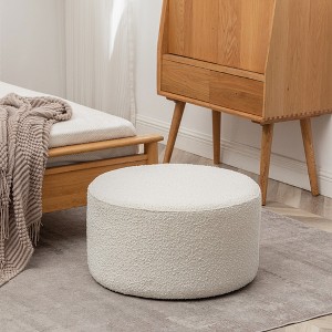 KINWELL Round Upholstered Pouf Ottoman Footrest - 1 of 4