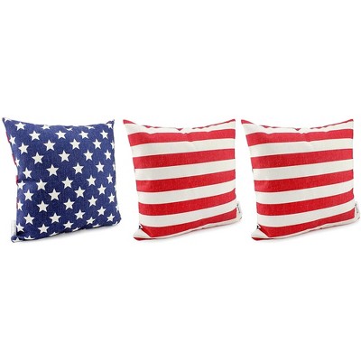 AuldHome Design American Flag Pillow Covers, Set of 3; Vintage Rustic Farmhouse Style Throw Pillow Cases