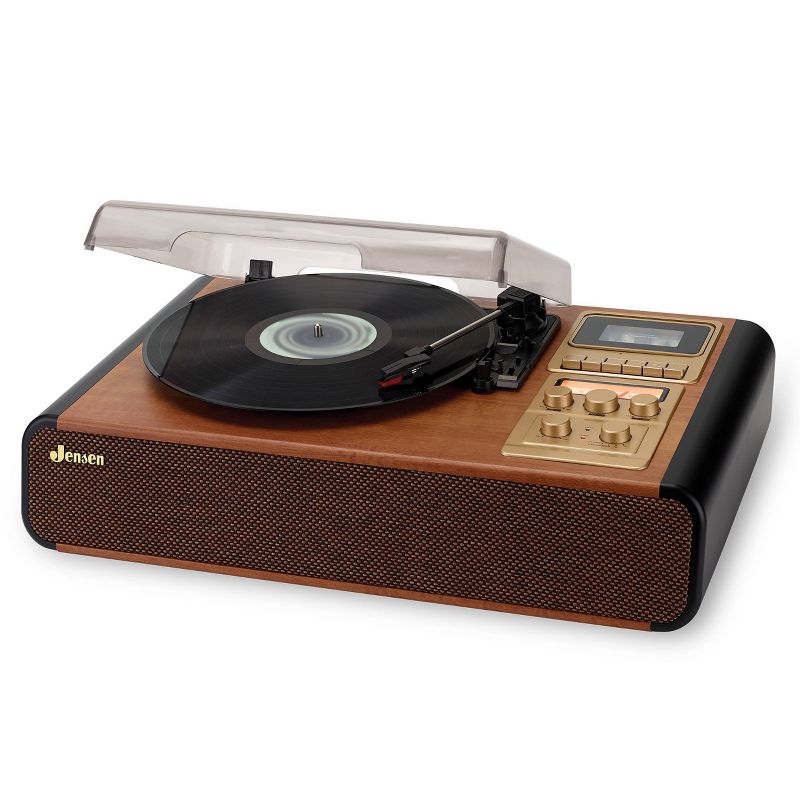 JENSEN 3-Speed Stereo Turntable with Cassette Player/Recorder and AM/FM Stereo Radio - Brown, 4 of 7
