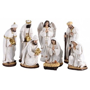 Dicksons 8-Piece Nativity Holy Family Angel Gloria - 8.25 x 3 Inch White Resin Collectible Tabletop Figurine - 1 of 1