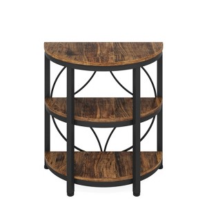 SEVOBAL End Tables Three Tier Half Moon Table with Industrial Frame and Open Storage for Living Room Bedroom, Deep Rustic Brown, 25.98"*29.92"*4.33" - 1 of 4