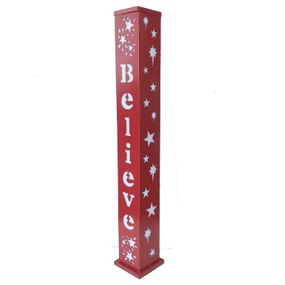 40" Metal Believe LED Decorative Pillar Red - Backyard Expressions