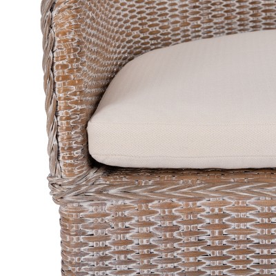 Antonia White Wash Rattan Barrel Accent Chair with Cushion