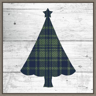 16" x 16" Nordic Holiday XVI Christmas Tree by Beth Grove Framed Canvas Wall Art Plaid Navy/Green - Amanti Art