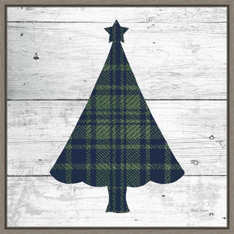 16&#34; x 16&#34; Nordic Holiday XVI Christmas Tree by Beth Grove Framed Canvas Wall Art Plaid Navy/Green - Amanti Art, 1 of 10