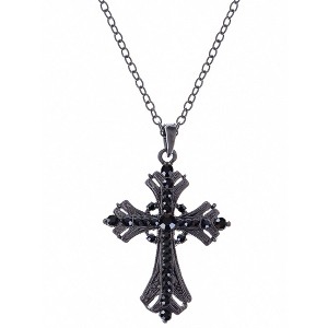 Alilang Vintage-Inspired Silvery Tone Cross Pendant Necklace with Crystal Rhinestone Accents - 1 of 4