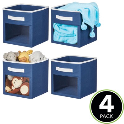 Navy and White Fabric Storage Cubes with Window, 4 Pack