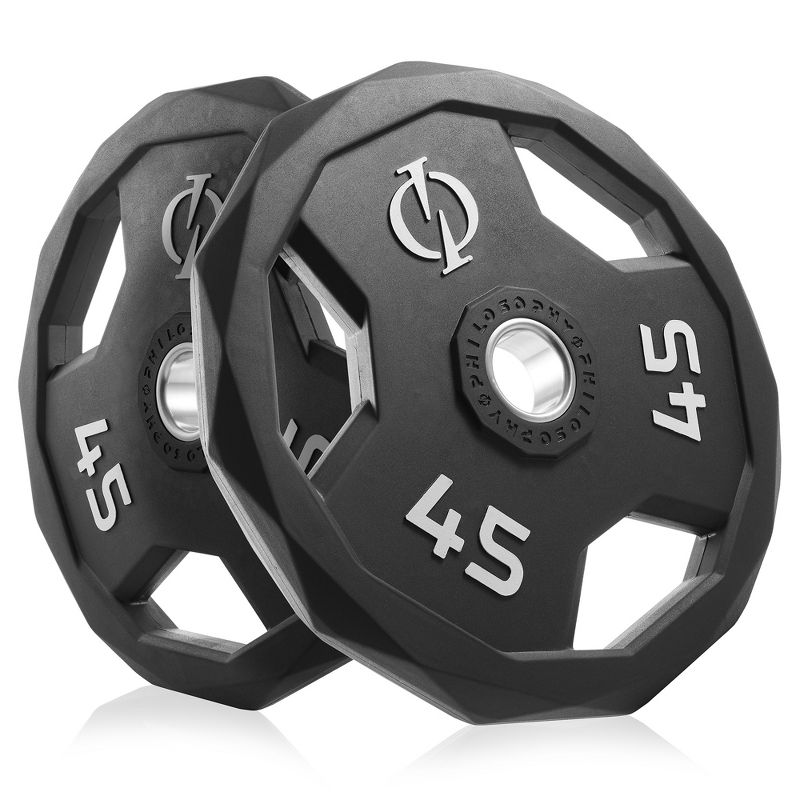 Philosophy Gym Set of 2 Rubber Coated Olympic Grip Weight Plates - 2-in Olympic Plates Black, 1 of 6