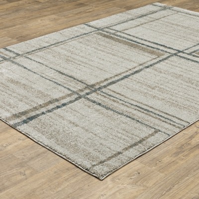 Beige and Blue Rectangular Hand-knotted Synthetic Rug 3.3x5
