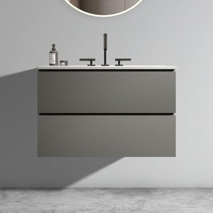 FAMYYT 30 in. Single Sink Floating Gray Bath Vanity with White Ceramic Top (Assembled), Handle-free Design - 1 of 4