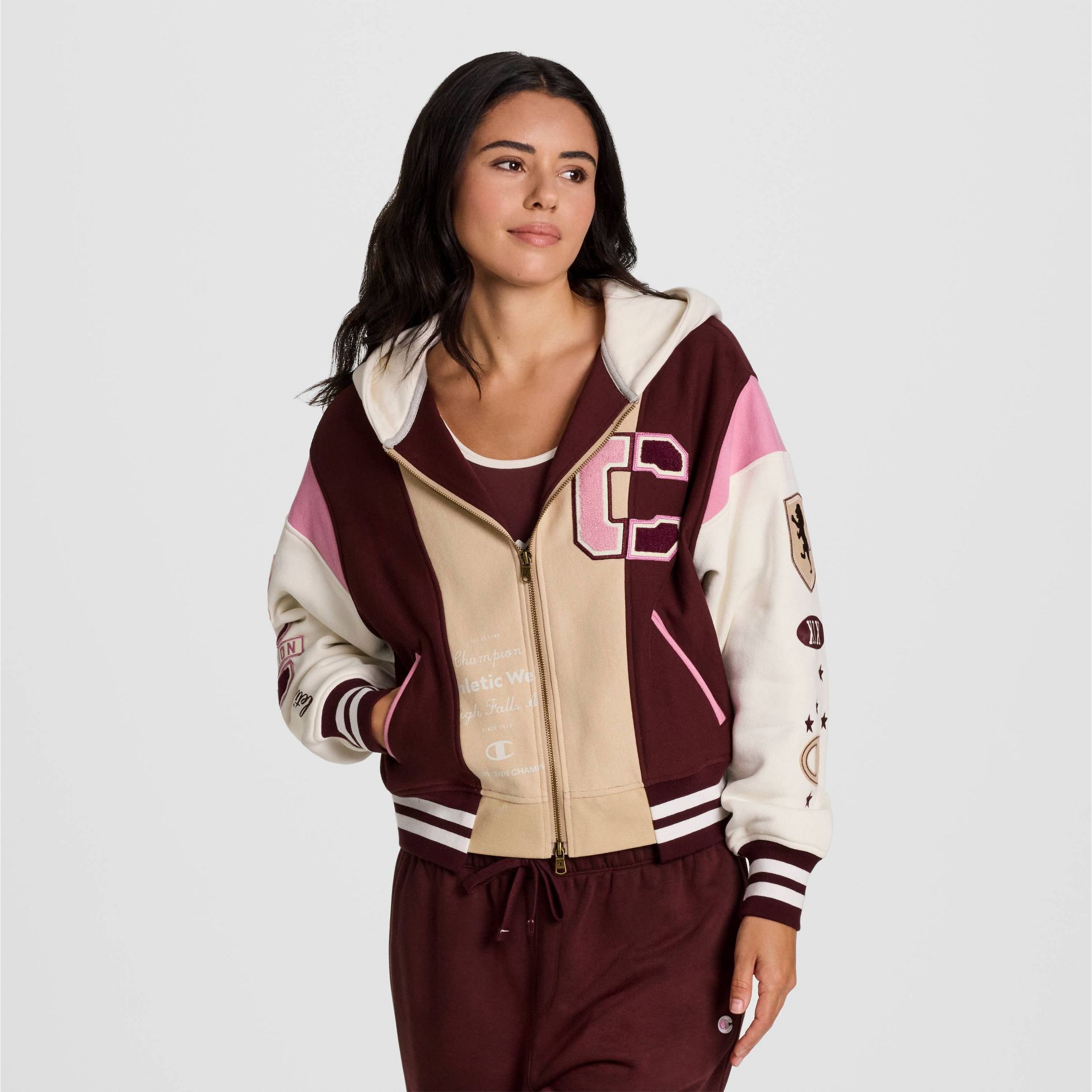 Champion Women's Fleece Full Zip Hoodie - Maroon