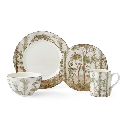 Kit Kemp by Spode Dinnerware Set of 4, Enchanted Forest Design, Porcelain, Dishwasher and Microwave Safe, Ideal for Pasta, Coffee, Cereal, and More