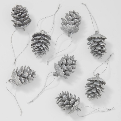 Silver Pine Cone Ornament, Silver Pinecones, Set of Silver Painted