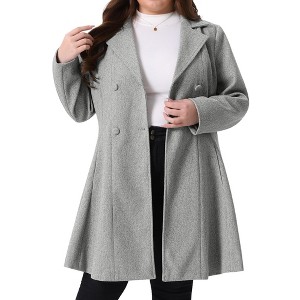 Agnes Orinda Women's Plus Size Trench Notch Lapel Double Breasted A Line Pockets Pea Coats - 1 of 4