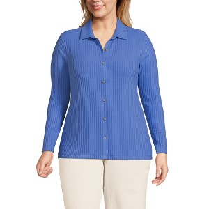 Lands' End Women's Long Sleeve Wide Rib Button Front Polo - 1 of 2