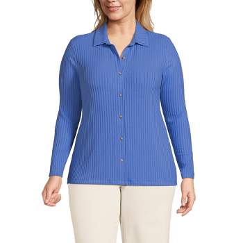 Lands' End Women's Long Sleeve Wide Rib Button Front Polo