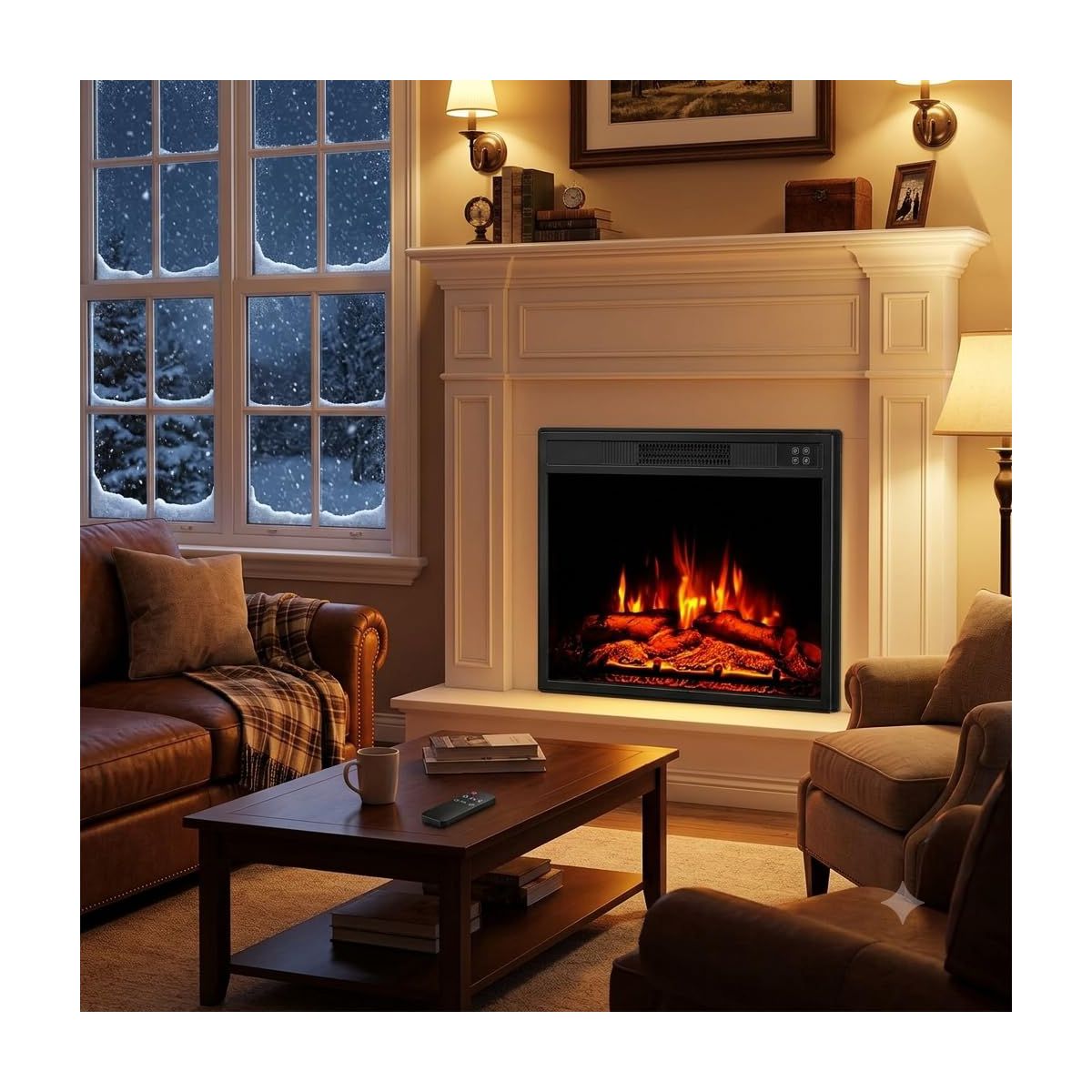23" Recessed Electric Fireplace, 1500 W Built-In Heater box Heater for Indoor Wall Installation, Remote Control 3 Flame, 0.5-9 H Timer - thumbnail 2