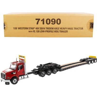 Western Star 49X SBFA Tridem Axle Heavy-Haul Tractor w/Low-Profile HDG Trailer Red and Black 1/50 Diecast Model Diecast Masters