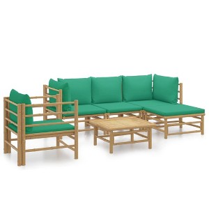 vidaXL Bamboo Patio Furniture Set - 6 Piece Sectional Sofa with Green Cushions and Rectangular Table - Outdoor/Garden Lounge - 1 of 4