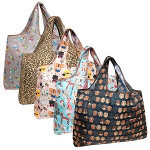 Wrapables Large Foldable Tote Nylon Reusable Grocery Bags, 5 Pack - 1 of 4