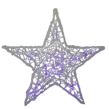 J. Hofert Co 24" Pre-lit Clear and Purple LED Color Changing Spun Glass Hanging Star Christmas Decoration
